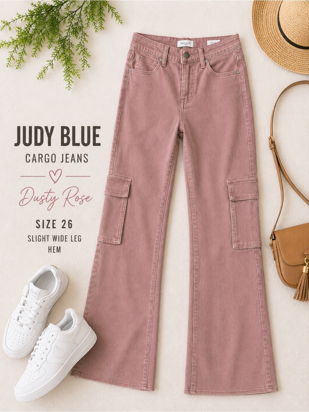 Risen High-Waist Cargo Pants in Dusty Rose